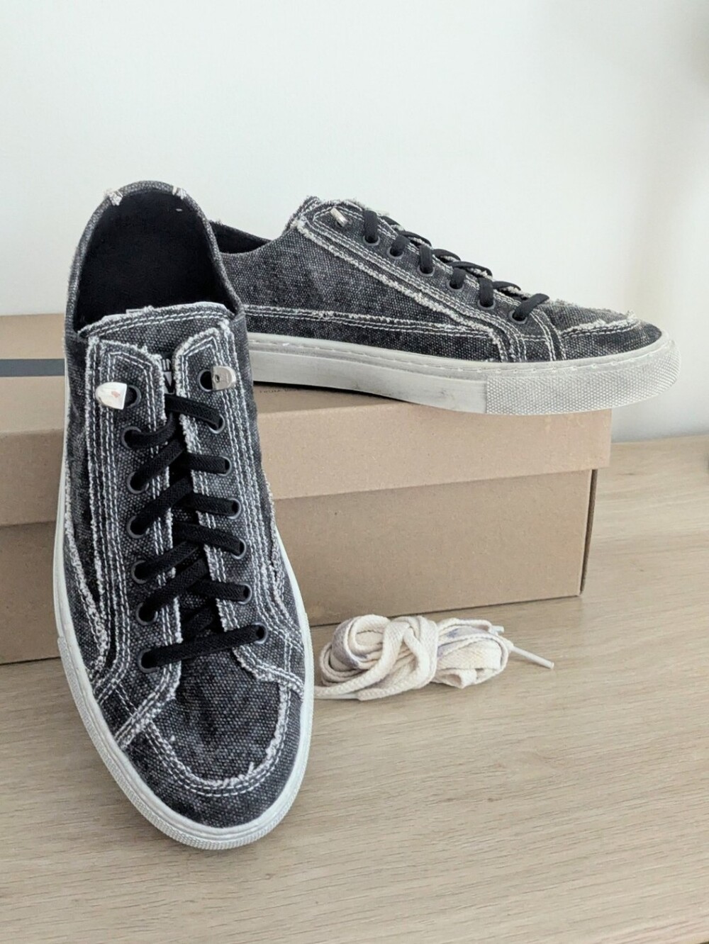 Nothing New - Women's Kicks Slip On Sneakers 7.5 Black Distressed